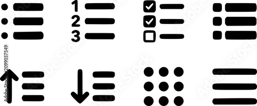 Konstfotografi UI UX List Menu Icon Set with Bullet Numbered and Checklist Design