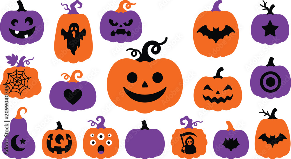 Fototapeta premium Halloween pumpkin icons with various faces