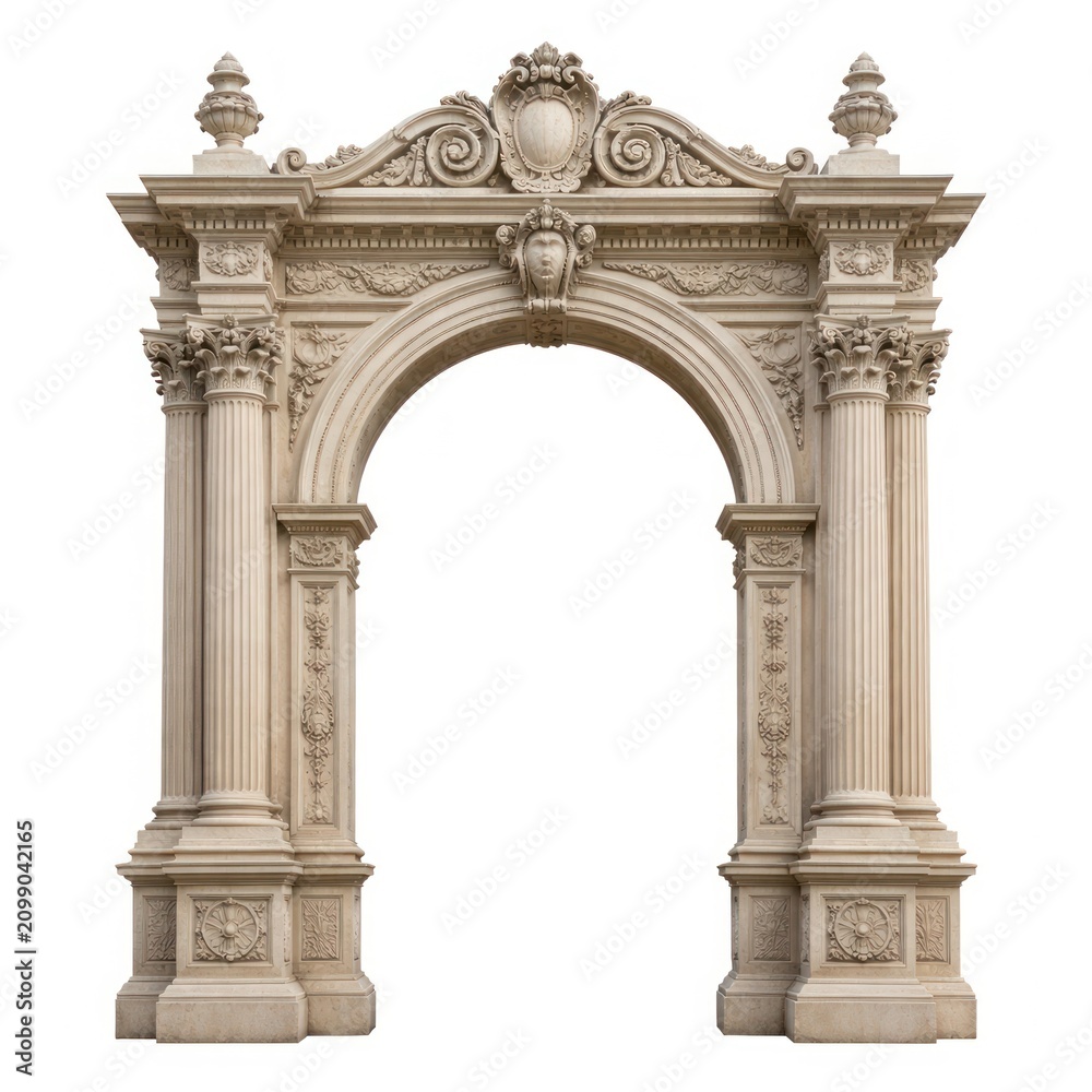 Obraz premium Ornate stone archway with intricate carvings and classical columns.