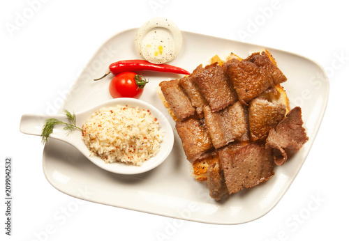 Meat doner and rice pilaf
