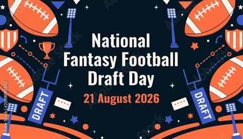 Photos Vibrant national fantasy football draft day banner with orange sports elements