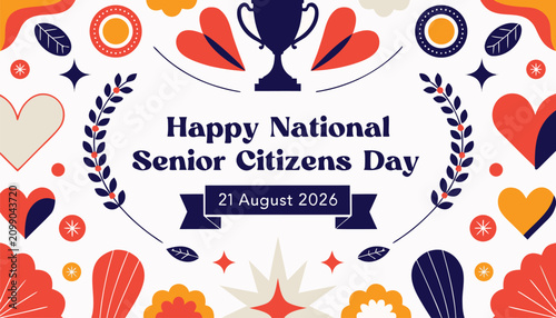 Happy national senior citizens day card with bright colorful graphics
