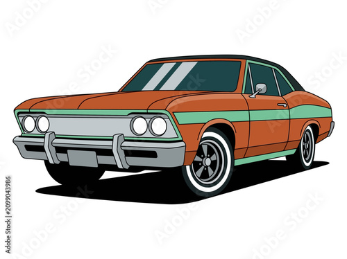 Obraz na płótnie Vintage Orange Muscle Car Vector Illustration - Retro 1960s American Classic Cou