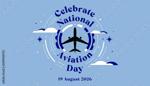 Foto Blue graphic design celebrating national aviation day with airplane silhouette