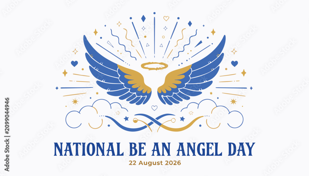 Fototapeta premium Elegant blue and gold wings illustration for national angel day