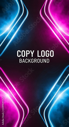 Vibrant Neon Light Lines Framing Copy Logo Text on Dark Abstract Background