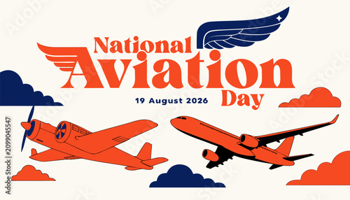 Tableau sur toile National aviation day celebration graphic with retro style orange airplanes