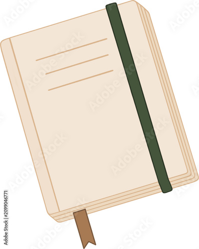 Tableau sur toile Illustrated Beige Notebook with Elastic Band Isolated