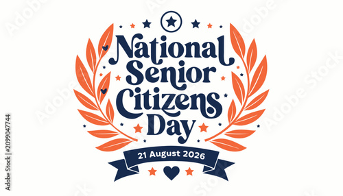 Decorative emblem celebrating national senior citizens day in august twenty twenty six