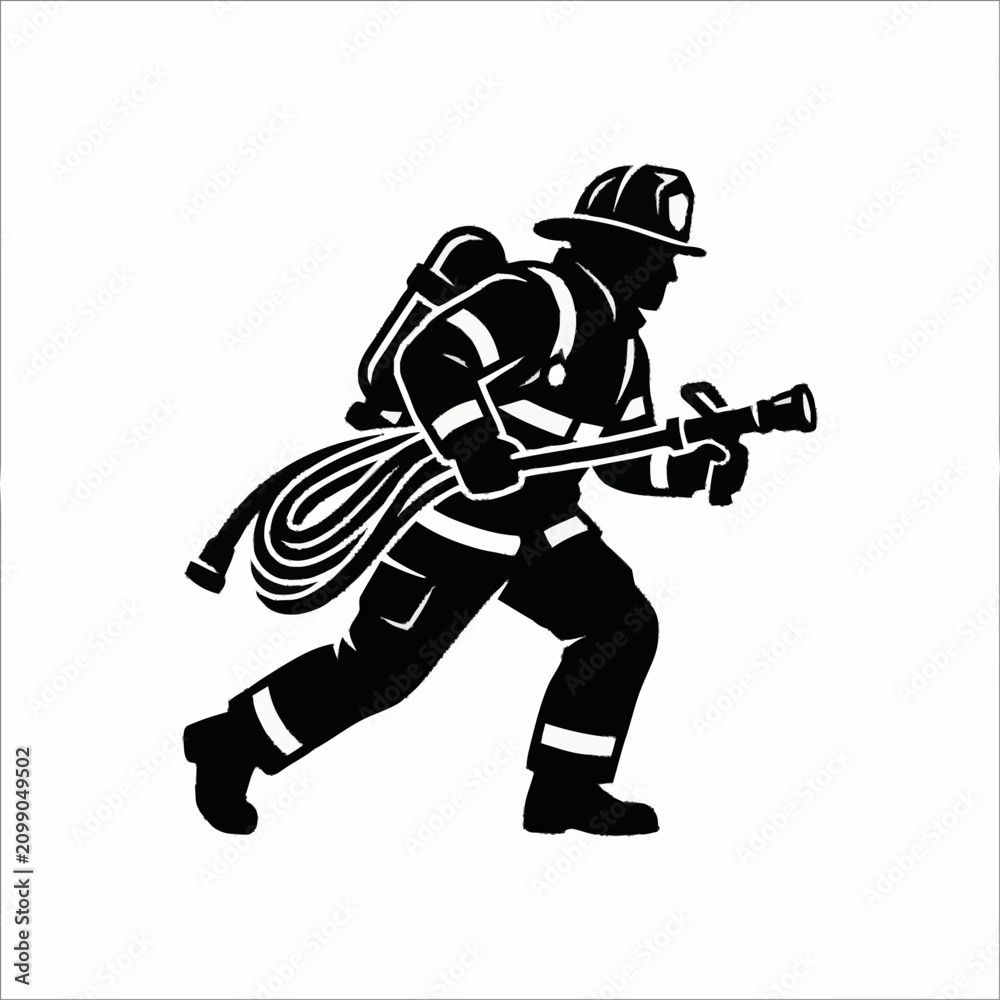 Obraz premium Fireman running with fire hose.
