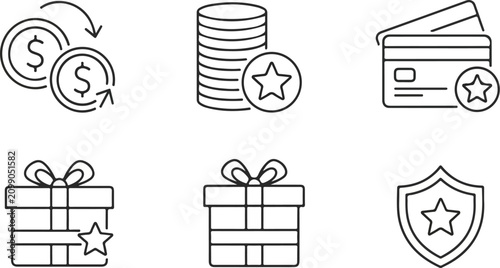 Loyalty Rewards Program Line Icons Financial Gains Earning Points