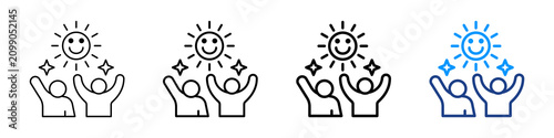 Canvas Print Cheerful Icon Different Style Outline Collection Set.