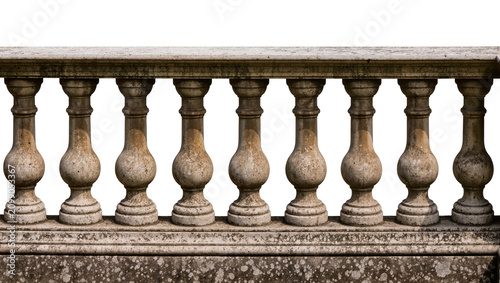 Obraz na płótnie Weathered stone balustrade with ornate balusters, isolated on transparent backgr