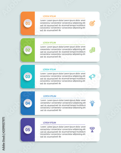 Business vector infographic template with 5 options or steps. Can be used for workflow layout, diagram, annual report, web design	