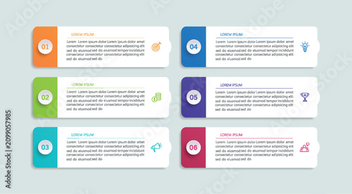Infographic design business template with 6 options, steps. Can be used for workflow layout, diagram, annual report, web design	