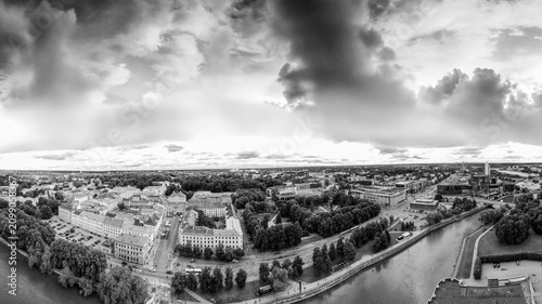 Konstfotografi Panoramic aerial view of Tartu Estonia at sunset with city skyline