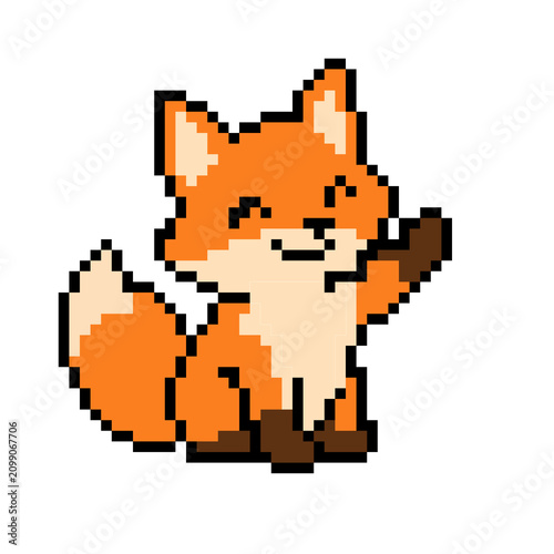 Cute 8-bit Pixel Art Fox - Waving, Smiling, Sitting