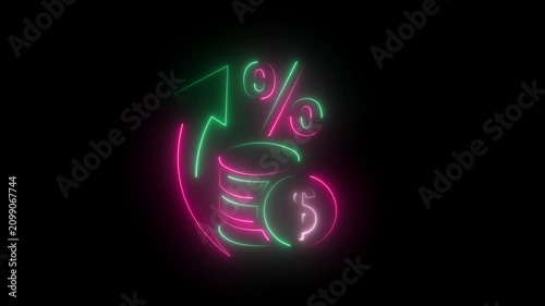 Neon Glowing Financial Growth Animation with Coins and Percent Icon in Multi Color Variations