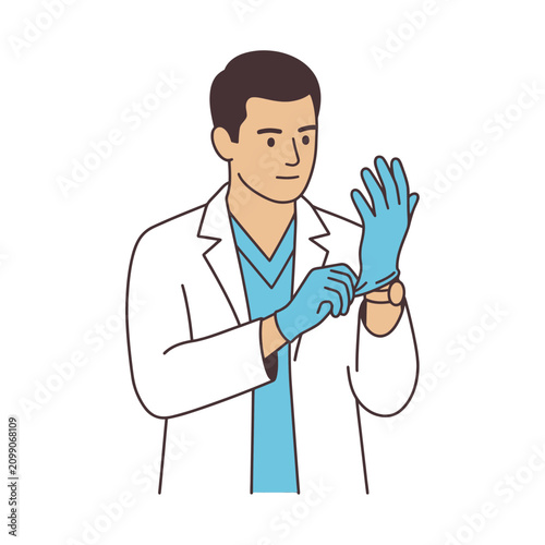 Professional Doctor Putting on Sterile Protective Medical Gloves for Patient Examination and Hygiene Procedure