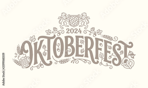 Vintage Oktoberfest typography design original Munich beer and folk festival illustration