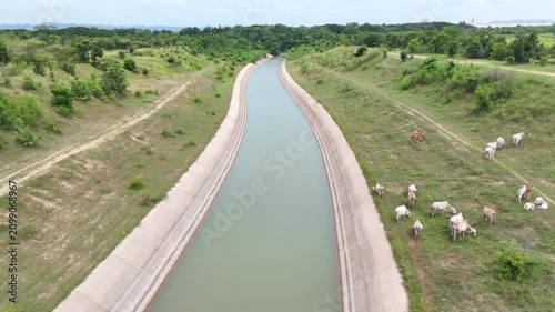 Large irrigation canals in rural Thailand are used to transport water for agriculture and for the daily needs of the people.