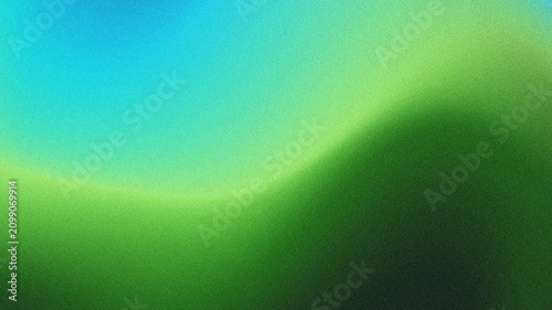 Foto Smooth flowing gradient background blending cyan teal, light lime green, and deep forest dark green, vintage grainy noise texture, soft blurred color transition