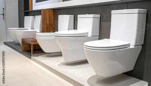 Modern Luxury Bathroom Interior with White Toilet, Sink, Bathtub and Mirror Design in Clean Contemporary Home Space with Elegant Tiles and Modern Fixtures