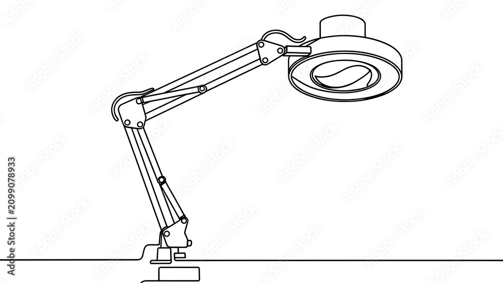 Fototapeta premium Adjustable desk lamp with magnifying glass white background.