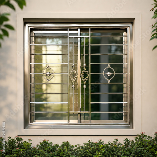 Luxury Minimal Stainless Steel Window Grill for Modern House Exterior – Elegant Decorative Security Window Design