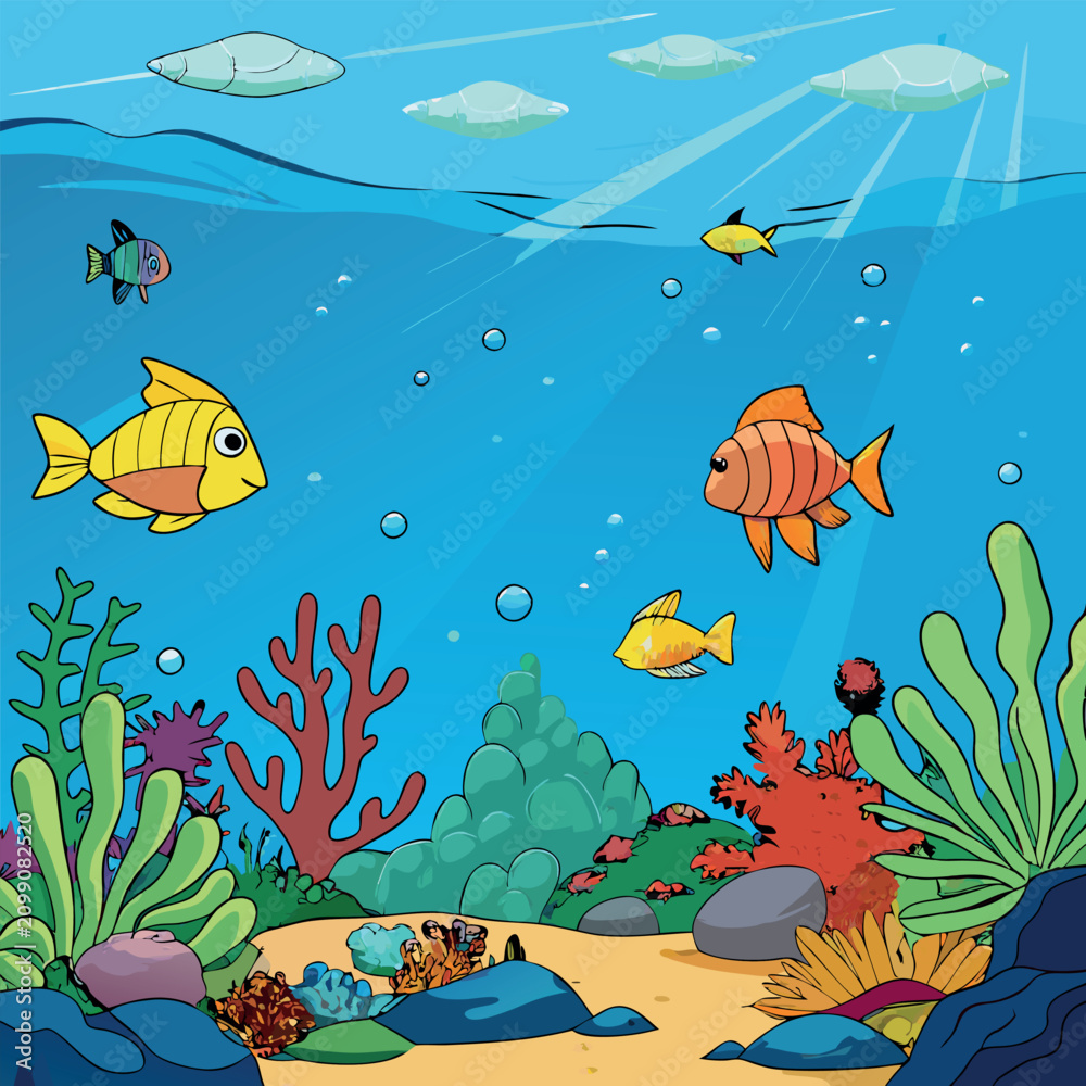Obraz premium underwater-world-with-corals-and-tropical-fish 