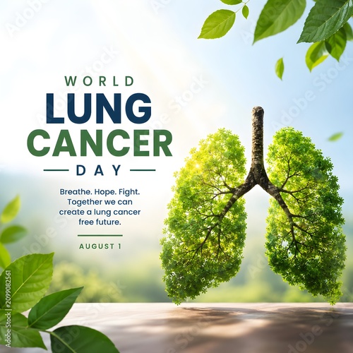 World lung cancer day poster with green trees