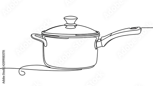 Minimalist line art cooking pot white background.