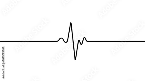 Flat line with heartbeat pulse on white background.