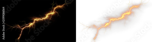 Cuadro en lienzo Bright orange lightning bolt on a transparent background showing energy and powe