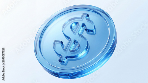 Translucent blue coin with a prominent dollar sign symbol