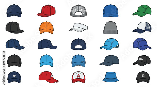 Cuadro en lienzo Variety of colorful baseball caps.