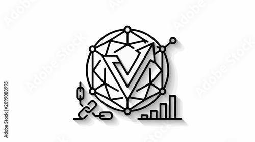 Abstract network and checkmark symbol with blockchain and analytics