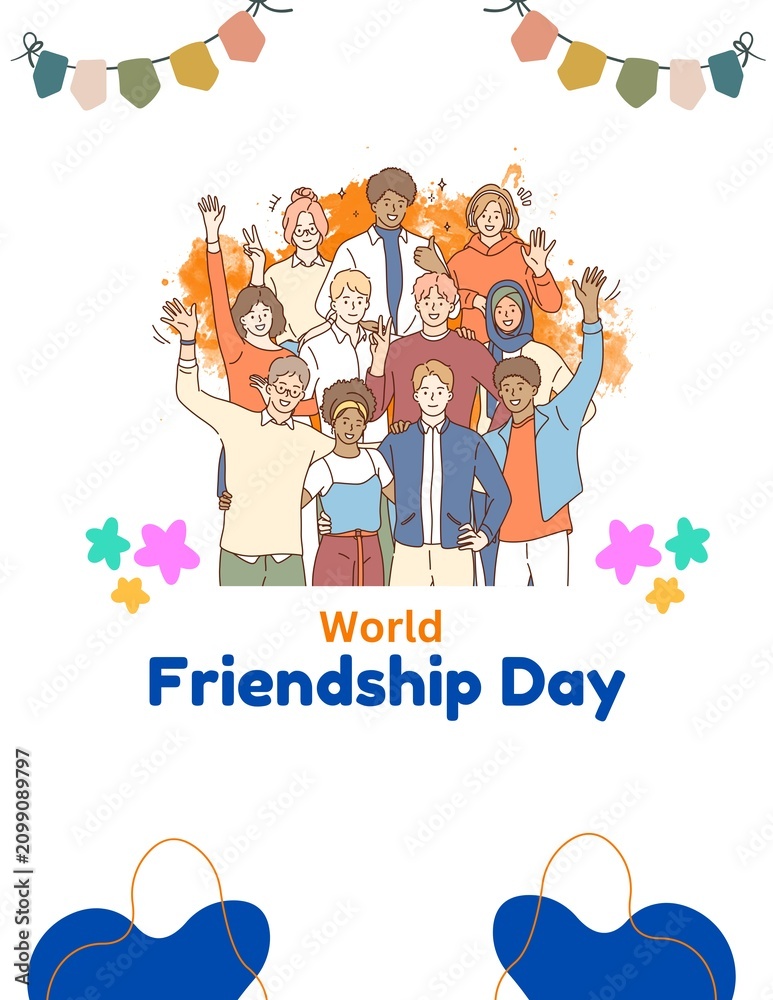 Fototapeta premium Friendship Day Blue Orange Illustration Greeting Poster