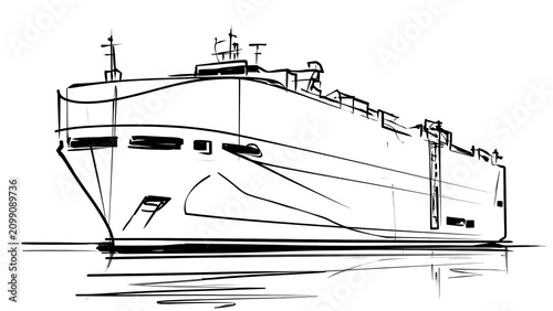 Obraz na płótnie Large cargo ship sketch on white background.
