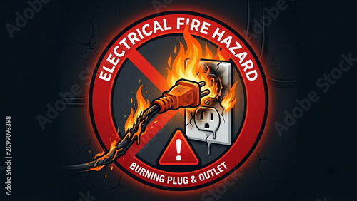 Electrical Fire Hazard Poster with Burning Socket and Sparks