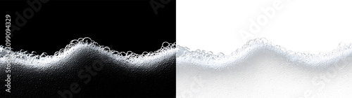 Foto Foam curls form on the surface of liquid with bubbles floating in clear space du