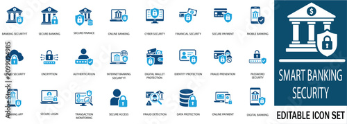 Photos Smart banking security vector icon set