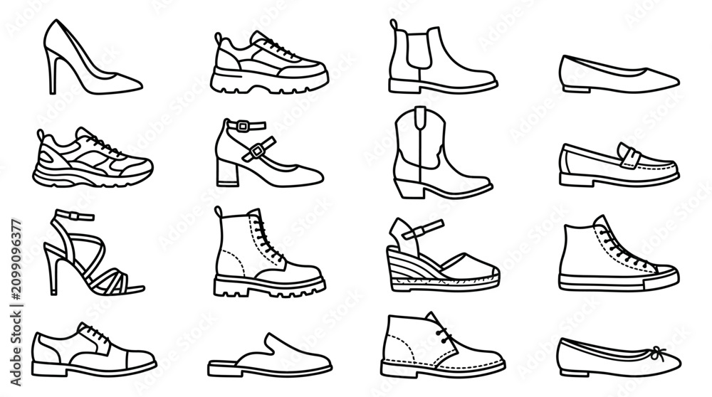 Obraz premium Collection of various stylish footwear designs.