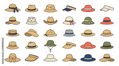 Collection of various colorful hats.