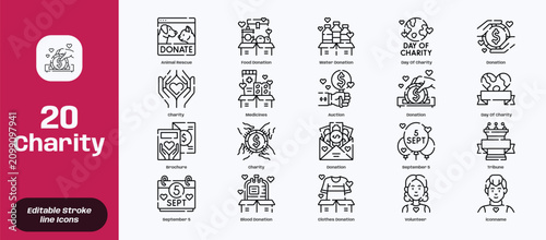 Charity Donation Icon Set for Nonprofit Support and Giving

