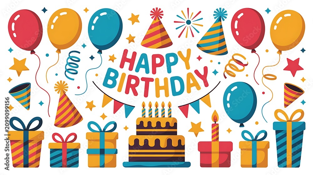 Obraz premium happy birthday card with balloons