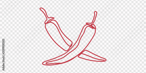 Cuadro en lienzo Red chili pepper continuous one line art drawing in minimal outline style illustration, transparent background, Continuous Simple black line art drawing set of chili pepper in a minimalist style on