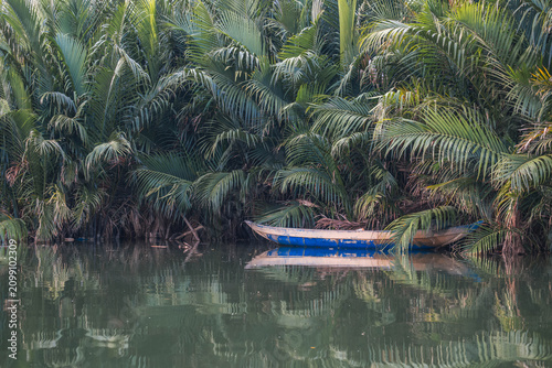 Small Blue Rowboat Tucked into Nipa Palm Jungle