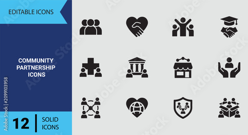 Community Partnership and Local Engagement Icon Set for Social Impact Corporate Unity and Diversity