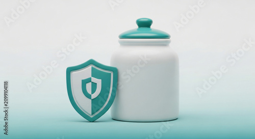 Asset Allocation Concept With Retirement Savings Jar Next To Shield